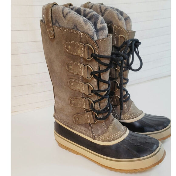 Sorel Joan Of Arctic Knit II Tall Winter Boots in Green w Aztec Print, sz 9.5 - Picture 1 of 16